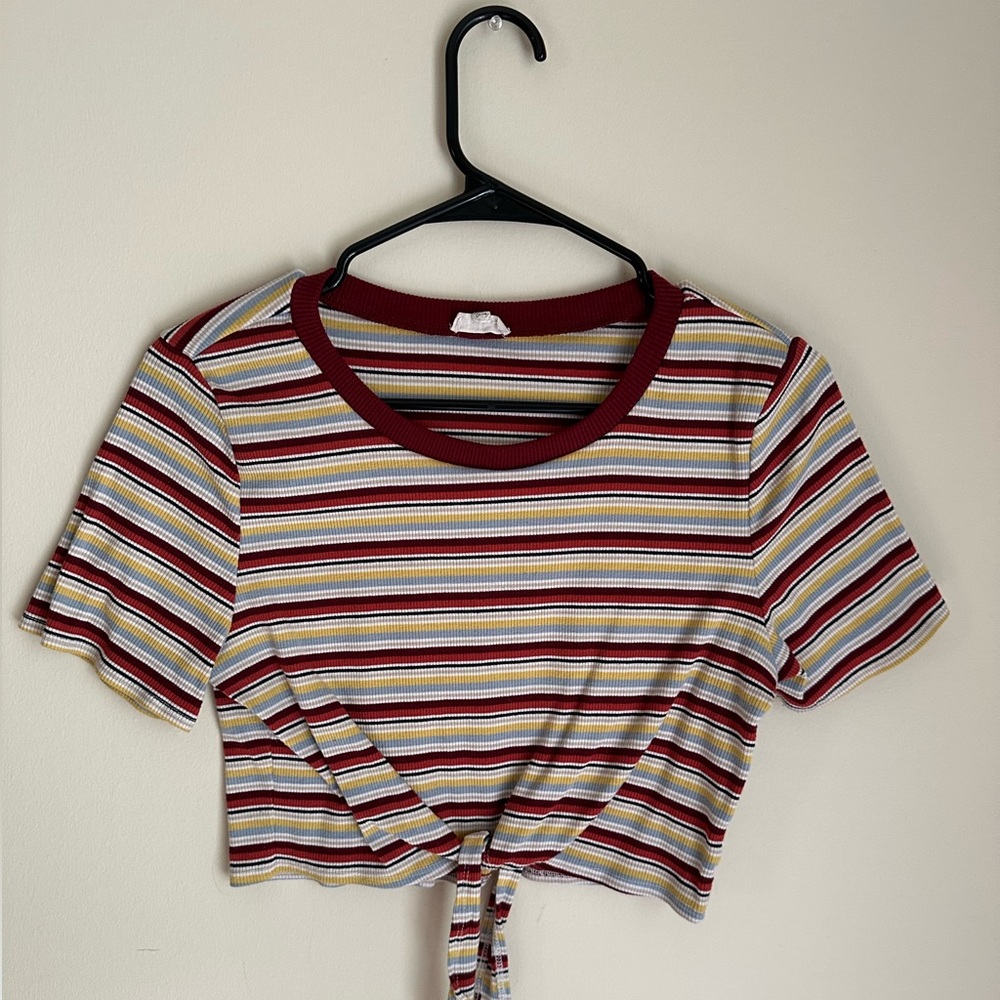 Vintage 90s style Striped Crop Top with Front Tie Womens Size Large